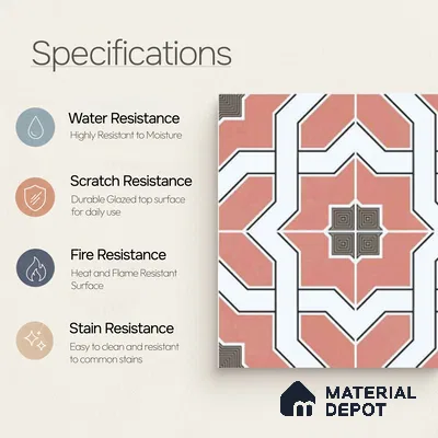 Moroccan Wall & Floor Tile TL 11119 Coral Mosaic 1 ft x 1 ft Ceramic Matte Finish Tile - 10 mm | Suitable For Kitchen, Bathroom, Balcony