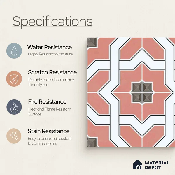 Moroccan Wall & Floor Tile TL 11119 Coral Mosaic 1 ft x 1 ft Ceramic Matte Finish Tile - 10 mm | Suitable For Kitchen, Bathroom, Balcony
