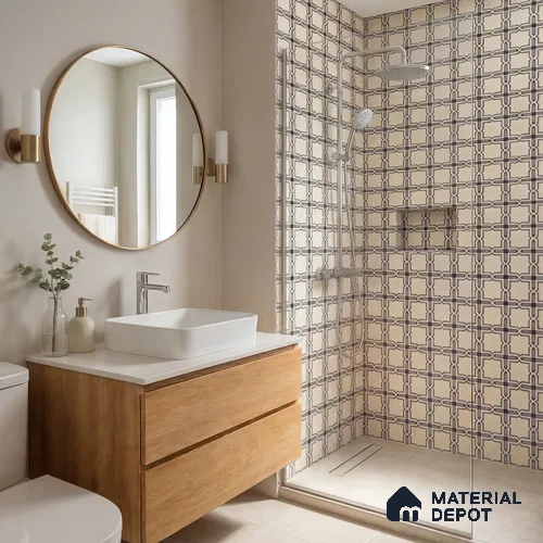 Moroccan Wall & Floor Tile TL 11121 Starline Noir 1 ft x 1 ft Ceramic Matte Finish Tile - 10 mm | Suitable For Bathroom, Balcony & Kitchen Backsplash