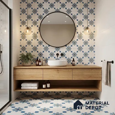 Moroccan Wall & Floor Tile TL 11122 Azure Star 1 ft x 1 ft Ceramic Matte Finish Tile - 10 mm | Suitable For Kitchen, Bathroom, Balcony