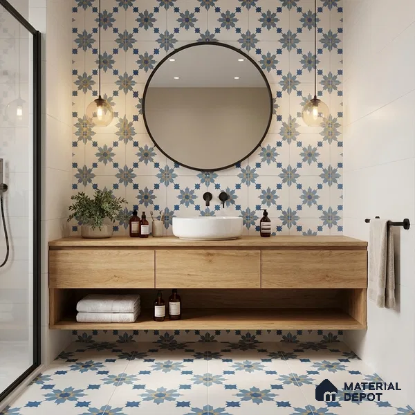 Moroccan Wall & Floor Tile TL 11122 Azure Star 1 ft x 1 ft Ceramic Matte Finish Tile - 10 mm | Suitable For Kitchen, Bathroom, Balcony