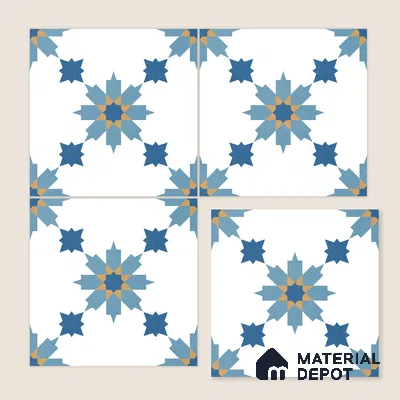 Moroccan Wall & Floor Tile TL 11122 Azure Star 1 ft x 1 ft Ceramic Matte Finish Tile - 10 mm | Suitable For Kitchen, Bathroom, Balcony