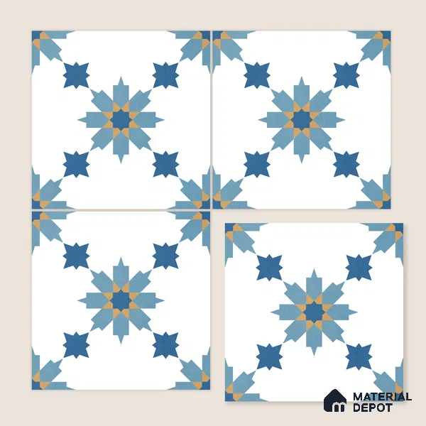 Moroccan Wall & Floor Tile TL 11122 Azure Star 1 ft x 1 ft Ceramic Matte Finish Tile - 10 mm | Suitable For Kitchen, Bathroom, Balcony