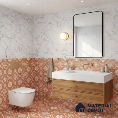 Moroccan Wall & Floor Tile TL 11123 Terracotta Bloom 1 ft x 1 ft Ceramic Matte Finish Tile - 10 mm | Suitable For Bathroom, Balcony & Kitchen Backsplash (Sample)