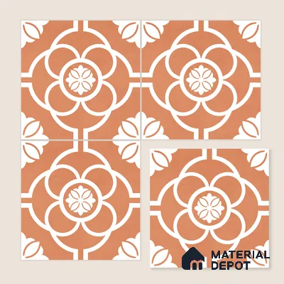 Moroccan Wall & Floor Tile TL 11123 Terracotta Bloom 1 ft x 1 ft Ceramic Matte Finish Tile - 10 mm | Suitable For Kitchen, Bathroom, Balcony