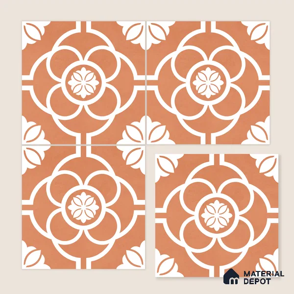 Moroccan Wall & Floor Tile TL 11123 Terracotta Bloom 1 ft x 1 ft Ceramic Matte Finish Tile - 10 mm | Suitable For Kitchen, Bathroom, Balcony