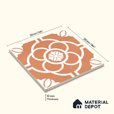 Moroccan Wall & Floor Tile TL 11123 Terracotta Bloom 1 ft x 1 ft Ceramic Matte Finish Tile - 10 mm | Suitable For Kitchen, Bathroom, Balcony