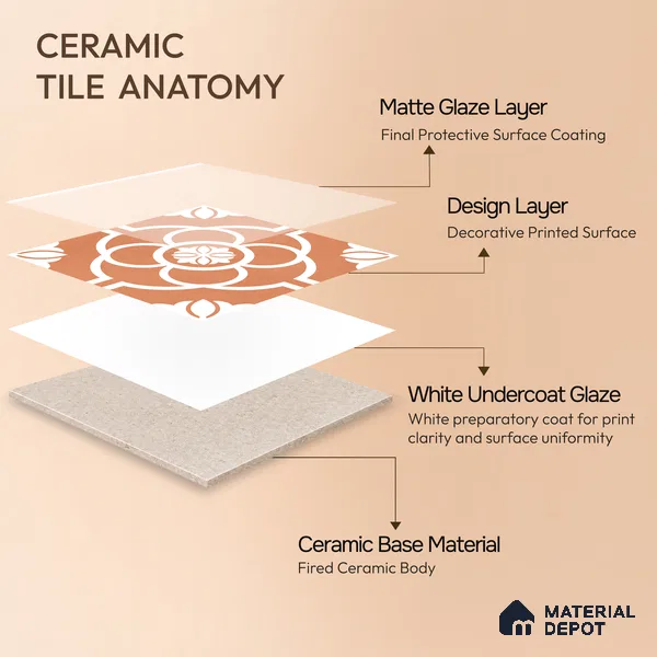 Moroccan Wall & Floor Tile TL 11123 Terracotta Bloom 1 ft x 1 ft Ceramic Matte Finish Tile - 10 mm | Suitable For Kitchen, Bathroom, Balcony