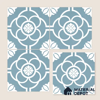 Moroccan Wall & Floor Tile TL 11124 Azure Petal 1 ft x 1 ft Ceramic Matte Finish Tile - 10 mm | Suitable For Kitchen, Bathroom, Balcony