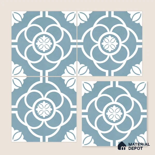 Moroccan Wall & Floor Tile TL 11124 Azure Petal 1 ft x 1 ft Ceramic Matte Finish Tile - 10 mm | Suitable For Kitchen, Bathroom, Balcony