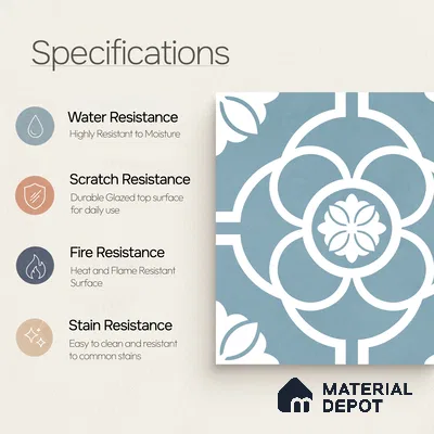 Moroccan Wall & Floor Tile TL 11124 Azure Petal 1 ft x 1 ft Ceramic Matte Finish Tile - 10 mm | Suitable For Kitchen, Bathroom, Balcony