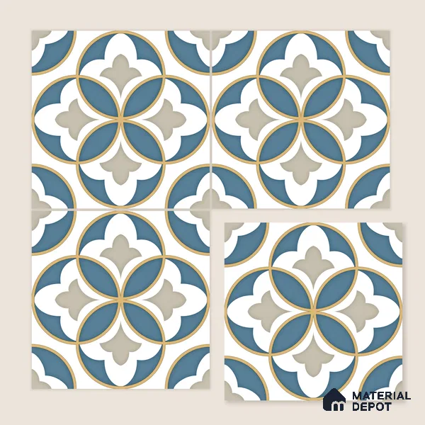 Moroccan Wall & Floor Tile TL 11125 Azure Fleur 1 ft x 1 ft Ceramic Matte Finish Tile - 10 mm | Suitable For Kitchen, Bathroom, Balcony