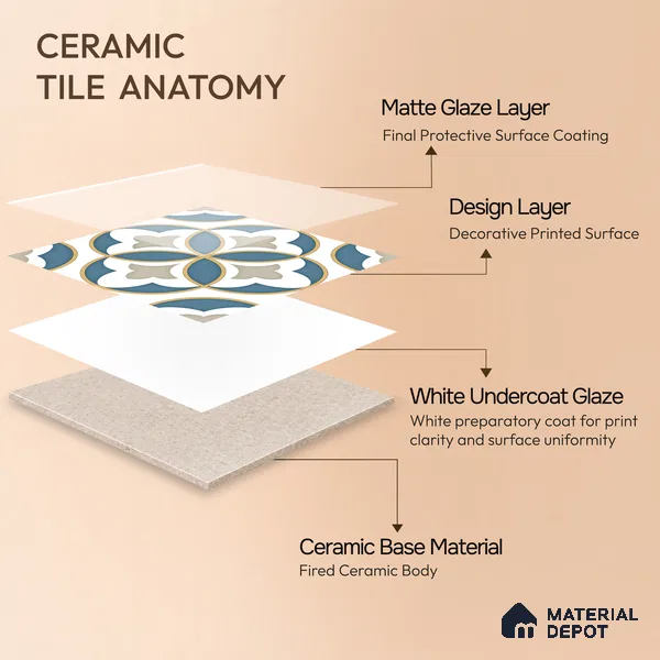 Moroccan Wall & Floor Tile TL 11125 Azure Fleur 1 ft x 1 ft Ceramic Matte Finish Tile - 10 mm | Suitable For Kitchen, Bathroom, Balcony
