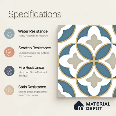 Moroccan Wall & Floor Tile TL 11125 Azure Fleur 1 ft x 1 ft Ceramic Matte Finish Tile - 10 mm | Suitable For Kitchen, Bathroom, Balcony