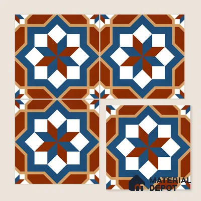 Moroccan Wall & Floor Tile TL 11126 Rustic Starburst 1 ft x 1 ft Ceramic Matte Finish Tile - 10 mm | Suitable For Kitchen, Bathroom, Balcony