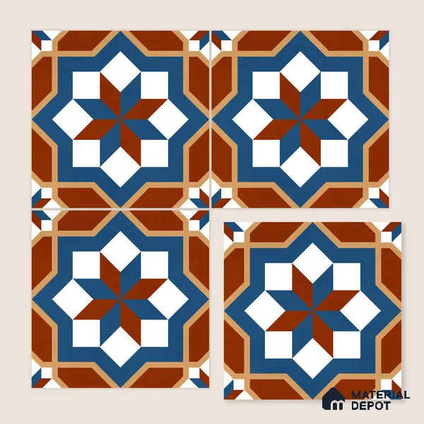 Moroccan Wall & Floor Tile TL 11126 Rustic Starburst 1 ft x 1 ft Ceramic Matte Finish Tile - 10 mm | Suitable For Kitchen, Bathroom, Balcony