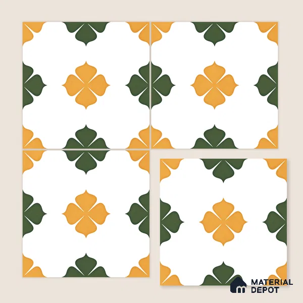 Moroccan Wall & Floor Tile TL 11127 Clover Marigold 1 ft x 1 ft Ceramic Matte Finish Tile - 10 mm | Suitable For Kitchen, Bathroom, Balcony