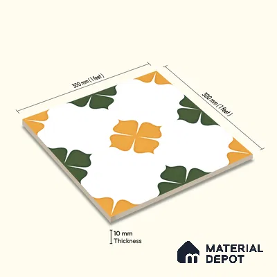 Moroccan Wall & Floor Tile TL 11127 Clover Marigold 1 ft x 1 ft Ceramic Matte Finish Tile - 10 mm | Suitable For Kitchen, Bathroom, Balcony