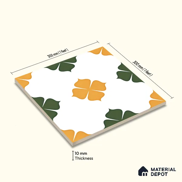 Moroccan Wall & Floor Tile TL 11127 Clover Marigold 1 ft x 1 ft Ceramic Matte Finish Tile - 10 mm | Suitable For Kitchen, Bathroom, Balcony