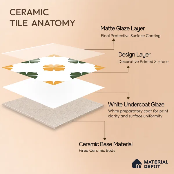 Moroccan Wall & Floor Tile TL 11127 Clover Marigold 1 ft x 1 ft Ceramic Matte Finish Tile - 10 mm | Suitable For Kitchen, Bathroom, Balcony