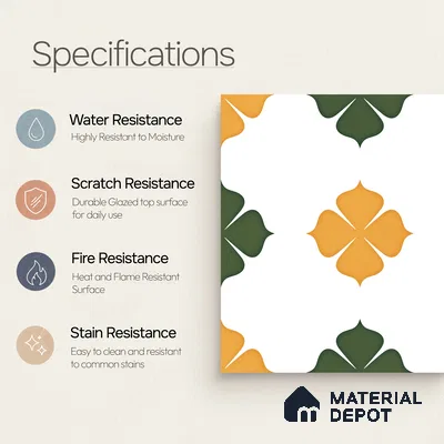 Moroccan Wall & Floor Tile TL 11127 Clover Marigold 1 ft x 1 ft Ceramic Matte Finish Tile - 10 mm | Suitable For Kitchen, Bathroom, Balcony