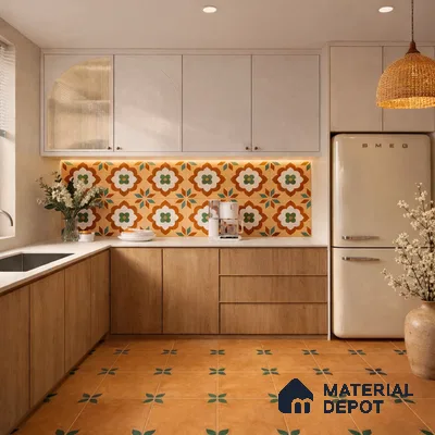Moroccan Wall & Floor Tile TL 11128 Verdant Blossom 1 ft x 1 ft Ceramic Matte Finish Tile - 10 mm | Suitable For Kitchen, Bathroom, Balcony