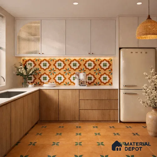 Moroccan Wall & Floor Tile TL 11128 Verdant Blossom 1 ft x 1 ft Ceramic Matte Finish Tile - 10 mm | Suitable For Bathroom, Balcony & Kitchen Backsplash