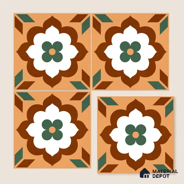 Moroccan Wall & Floor Tile TL 11128 Verdant Blossom 1 ft x 1 ft Ceramic Matte Finish Tile - 10 mm | Suitable For Kitchen, Bathroom, Balcony