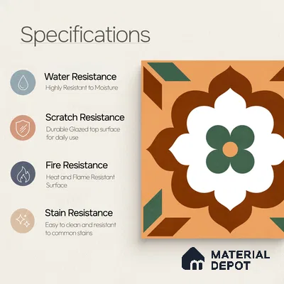 Moroccan Wall & Floor Tile TL 11128 Verdant Blossom 1 ft x 1 ft Ceramic Matte Finish Tile - 10 mm | Suitable For Kitchen, Bathroom, Balcony