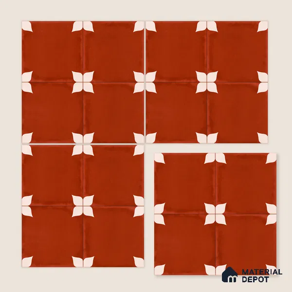 Moroccan Wall & Floor Athangudi Highlighter Tile TL 11129 Terracotta Petal 1 ft x 1 ft Ceramic Matte Finish Tile - 10 mm | Suitable For Kitchen, Bathroom, Balcony