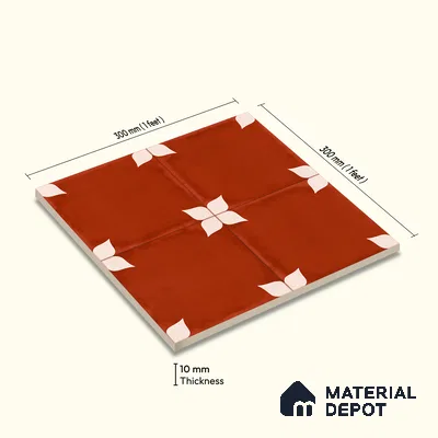 Moroccan Wall & Floor Athangudi Highlighter Tile TL 11129 Terracotta Petal 1 ft x 1 ft Ceramic Matte Finish Tile - 10 mm | Suitable For Kitchen, Bathroom, Balcony