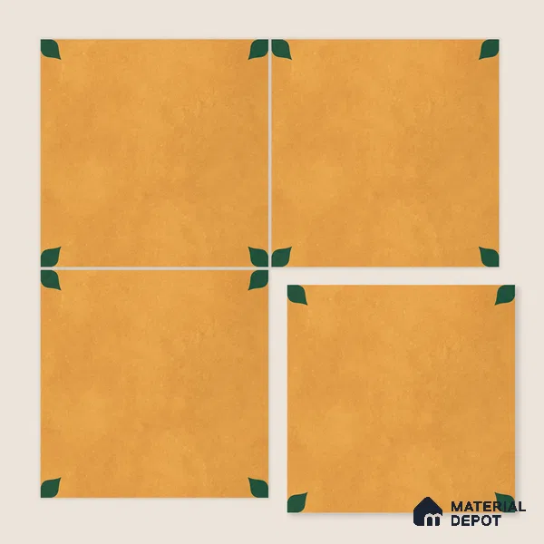 Moroccan Wall & Floor Tile TL 11132 Amber Leaf 1 ft x 1 ft Ceramic Matte Finish Tile - 10 mm | Suitable For Kitchen, Bathroom, Balcony