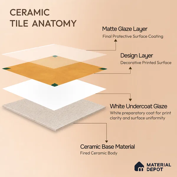Moroccan Wall & Floor Tile TL 11132 Amber Leaf 1 ft x 1 ft Ceramic Matte Finish Tile - 10 mm | Suitable For Kitchen, Bathroom, Balcony