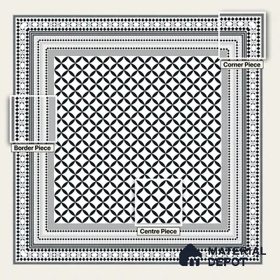 Moroccan Monochrome Wall & Floor Tile TL 11137 Noir Orbit 1 ft x 1 ft Ceramic Matte Finish Tile - 10 mm | Suitable For Bathroom, Balcony & Kitchen Backsplash (Sample)