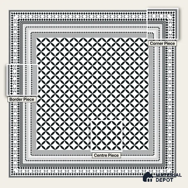 Moroccan Monochrome Wall & Floor Tile TL 11137 Noir Orbit 1 ft x 1 ft Ceramic Matte Finish Tile - 10 mm | Suitable For Bathroom, Balcony & Kitchen Backsplash (Sample)