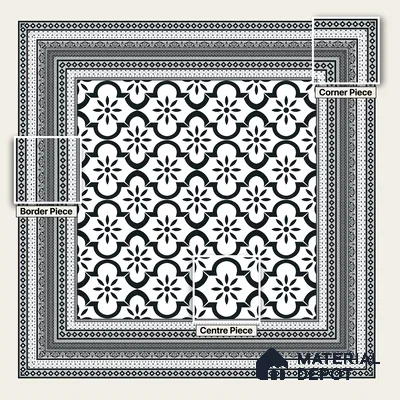 Moroccan Monochrome Wall & Floor Tile TL 11141 Noir Petal 1 ft x 1 ft Ceramic Matte Finish Tile - 10 mm | Suitable For Kitchen, Bathroom, Balcony