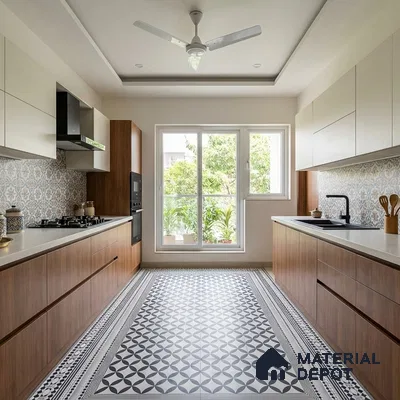 Moroccan Wall & Floor Carpet Border Tile TL 11143 Monochrome Rhythm 1 ft x 1 ft Ceramic Matte Finish Tile - 10 mm | Suitable For Living Room, Kitchen, Dining Area (Sample)