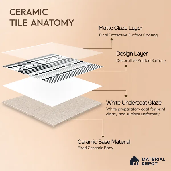 Moroccan Wall & Floor Carpet Border Tile TL 11143 Monochrome Rhythm 1 ft x 1 ft Ceramic Matte Finish Tile - 10 mm | Suitable For Living Room, Kitchen, Dining Area