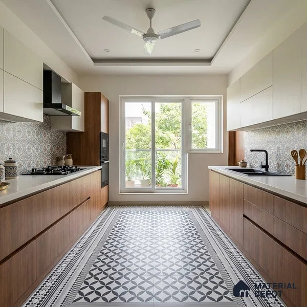 Moroccan Wall & Floor Carpet Corner Tile TL 11144 Monochrome Paragon 1 ft x 1 ft Ceramic Matte Finish Tile - 10 mm | Suitable For Living Room, Kitchen, Dining Area (Sample)