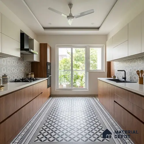 Moroccan Wall & Floor Carpet Corner Tile TL 11144 Monochrome Paragon 1 ft x 1 ft Ceramic Matte Finish Tile - 10 mm | Suitable For Living Room, Kitchen, Dining Area