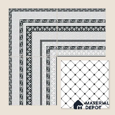 Moroccan Monochrome Wall & Floor Carpet Border Tile TL 11145 Aegean Border 1 ft x 1 ft Ceramic Matte Finish Tile - 10 mm | Suitable For Living Room, Kitchen, Dining Area
