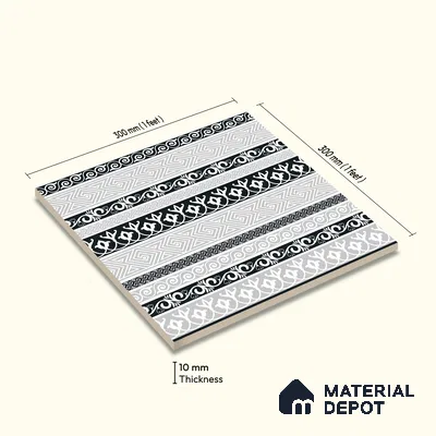Moroccan Monochrome Wall & Floor Carpet Border Tile TL 11145 Aegean Border 1 ft x 1 ft Ceramic Matte Finish Tile - 10 mm | Suitable For Living Room, Kitchen, Dining Area