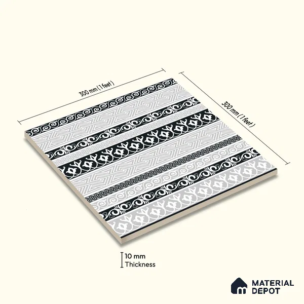 Moroccan Monochrome Wall & Floor Carpet Border Tile TL 11145 Aegean Border 1 ft x 1 ft Ceramic Matte Finish Tile - 10 mm | Suitable For Living Room, Kitchen, Dining Area