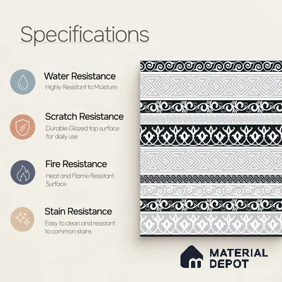 Moroccan Monochrome Wall & Floor Carpet Border Tile TL 11145 Aegean Border 1 ft x 1 ft Ceramic Matte Finish Tile - 10 mm | Suitable For Living Room, Kitchen, Dining Area