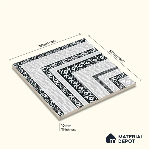 Moroccan Monochrome Wall & Floor Carpet Corner Tile TL 11146 Athenian Border 1 ft x 1 ft Ceramic Matte Finish Tile - 10 mm | Suitable For Living Room, Kitchen, Dining Area | Image 01