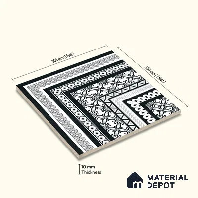 Moroccan Wall & Floor Carpet Corner Tile TL 11148 Monochrome Arabesque 1 ft x 1 ft Ceramic Matte Finish Tile - 10 mm | Suitable For Living Room, Kitchen, Dining Area