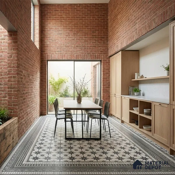 Moroccan Wall & Floor Carpet Border Tile TL 11149 Monochrome Tapestry 1 ft x 1 ft Ceramic Matte Finish Tile - 10 mm | Suitable For Living Room, Kitchen, Dining Area