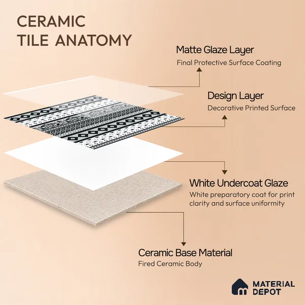Moroccan Wall & Floor Carpet Border Tile TL 11149 Monochrome Tapestry 1 ft x 1 ft Ceramic Matte Finish Tile - 10 mm | Suitable For Living Room, Kitchen, Dining Area