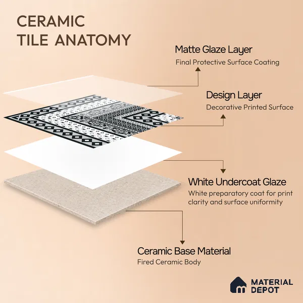 Moroccan Wall & Floor Carpet Corner Tile TL 11150 Monochrome Manor 1 ft x 1 ft Ceramic Matte Finish Tile - 10 mm | Suitable For Living Room, Kitchen, Dining Area