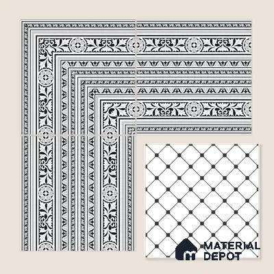 Moroccan Monochrome Wall & Floor Carpet Border Tile TL 11151 Ornate Laurel 1 ft x 1 ft Ceramic Matte Finish Tile - 10 mm | Suitable For Living Room, Kitchen, Dining Area